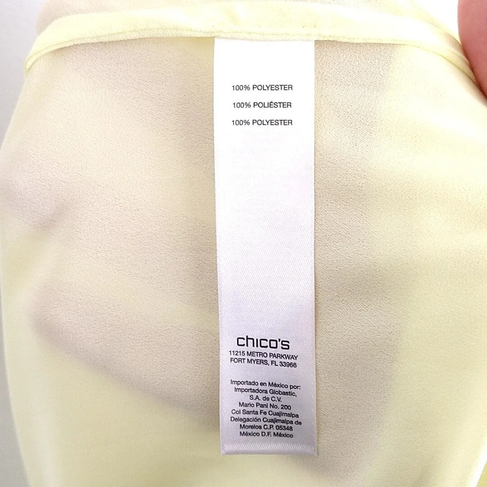 Chico's Blouse Women 2 US L Yellow Asymmetrical Sharkbite Henley Long Sleeve Top